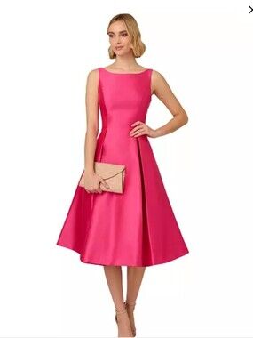 Adrianna Papell Hot Pink Boatneck Midi Dress  *111*